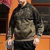 billiga bashuvtröjor för män-Herr Huvtröja Svart Armégrön Huva Färgblock Kamuflasje Lappverk Ficka Sport &amp; Utomhus Dagligen Helgdag Streetwear Grundläggande Ledigt Vår &amp; Höst Kläder Pull Tröjor