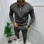 economico Tute basic-Per uomo Tuta Da Ginnastica Tuta da ginnastica Felpa con cerniera a un quarto Aalbicocca Nero Bianco Rosso Grigio chiaro Colletto Mao Liscio 2 pezzi Sportivo Giornaliero Per eventi Streetwear