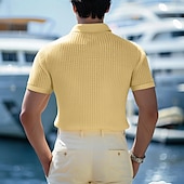 preiswerte Urlaub-Herren-Poloshirts aus Baumwolle mit Waffelmuster, Golfhemd, lässig, Urlaub, Revers, gerippter Polokragen, kurze Ärmel, modisch, Basic, einfarbig, Knöpfe, weich, Sommer, Frühling, normale Passform, weiß, gelb, grün, grau, Waffelpolo