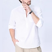 economico Casual da lavoro-Per uomo Camicia camicia di lino Camicia con colletto cinese Camicia con colletto alla coreana Camicia popover Maglietta informale Tinta unica Da mare Hawaiano Nero Bianco Verde Cachi Manica lunga