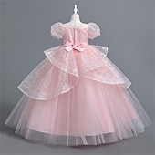 cheap Flower Girl&#039;s Dresses-Flower Girl Dress Girls&#039; Party Dress Performance Wedding Party Princess Beautiful Sweet Sequins Mesh Solid Color Short Sleeve Crew Neck White Pink 4-12 Years