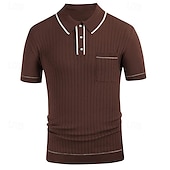 cheap Men&#039;s Classic Polo-Men&#039;s Knit Polo Sweater Pullover Casual Lapel Short Sleeve Beach Old Money Style Lines / Waves Pocket Summer Spring Black Navy Blue Brown Chocolate Knit Polo Sweater