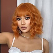 voordelige Synthetische trendy pruiken-Synthetische pruiken Uniformen carrière Kostuums Prinses Gekruld Golvend Middelste stuk Gelaagd kapsel Machinegemaakt Pruik 30.5 cm Oranje Synthetisch haar Dames Cosplay Feest Modieus Oranje