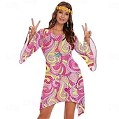 levne Šaty-Retro 70. léta Dámské maškarní šaty 70. let Zvonové Hippie Disko Grafika Kulatý Dámské předvečer Všech svatých Karneval Plesová maškaráda Párty Denní nošení Pride Parade Dospělé Šaty Celý rok