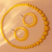 economico Accessori per acconciature-orecchini e collana pendenti alla moda retrò in acrilico rosa boho da donna anni &#039;80
