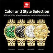 abordables Relojes de Cuarzo-Reloj de Cuarzo OLEVS para Hombre Reloj de Pulsera de Moda para Deportes al Aire Libre Fase Lunar Calendario Luminiscente Reloj de Acero Resistente al Agua