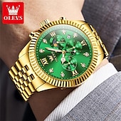 abordables Relojes de Cuarzo-Reloj de Cuarzo OLEVS para Hombre Reloj de Pulsera de Moda para Deportes al Aire Libre Fase Lunar Calendario Luminiscente Reloj de Acero Resistente al Agua