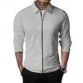 cheap Men&#039;s Jackets &amp; Coats-Men&#039;s Shirt Jacket Transition Jacket Daily Breathable Pocket All Seasons Plain Classic Lapel Regular Waffle Fabric Black White Royal Blue Khaki Light Grey Jacket