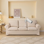 baratos Cobertura de Sofa-Capa de Sofá de 3 Lugares 20% Linho Cor Sólida Acolchoada em Algodão e Linho