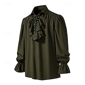 billige Topper-Punk og gotisk Kostymer i middelalderstil Renessanse Bluse / Skjorte Pirat Knekt Helfarge Kostyme Herre Pirat fantasi Royal Maskerade Ytelse Fest Maskerade Voksne Trøye