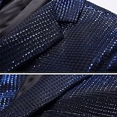 billige Blazere for menn-Herre Blazer Formell kveld Fritid / hverdag Søt Alle årstider 65%Cotton 35%Polyester Ensfarget / vanlig farge Paljetter Fritid Bryllup Enkeltkneppet Blazer Sølv Svart Rød Blå