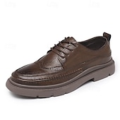 baratos Semi-formal-sapatos masculinos de couro marrom brogue oxford - sapatos elegantes e duráveis com cadarços e sola robusta para uso formal e casual