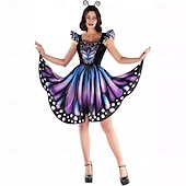preiswerte Damenkostüme-Schmetterling Faschingskostüme Kleid Stirnband Erwachsene Damen Lustiges Kostüm Party Karneval Einfaches Karnevalskostüm