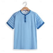 voordelige Casual Henley-T-shirt-Voor heren T-shirt Effen Slank geplooid Opstaande boord Straat Vakantie Korte Mouw Veters Kleding Modieus Ontwerper Basic