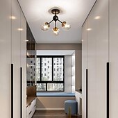 cheap Flush Mounts &amp; Semi Flush Mounts-LED Ceiling Lights 3-Color Light Source 18/41cm 1/3-Light Vintage Semi Flush Mount Ceiling Light Fixture with Glass Globe E26/E27 Black Ceiling Light for Hallway Stairway Porch Entryway Kitchen Bedroom Laundry Farmhouse 110-240V