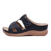 billiga Avslappnade sandaler-svarta slip-on-sandaler för kvinnor med utskuren design och bekväm sula för sommar- och fritidskläder
