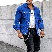 preiswerte Herrenjacken &amp; Herrenmäntel-Herren Leichte Jacke Trucker Jacke Sommerjacke Hemdjacke Urlaub Täglich Tasche Frühling &amp; Herbst Einfach Mode Klassisch Revers Regulär Schwarz Weiß Rot Marineblau Blau Jacken