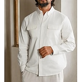 baratos Camisas Elite Masculinas-Homens Branco Manga Longa Gola Dobrada Verão Primavera &amp; Outono Roupa