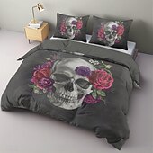 cheap Halloween Bedroom-Halloween Skull Duvet Cover Set - Spooky and Stylish Skull Design - Includes Duvet Cover and Pillowcases - Soft and Cozy Fabric - Perfect for Adding a Halloween Vibe to Your Bedroom