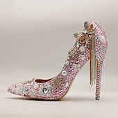 cheap Semi-Formal-Elegant White Rhinestone and Pearl Bridal Heels for Women – Wedding Shoes with Crystal-Embellished Stiletto and Bow Detail