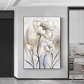 preiswerte Stillleben-Gemälde-Ölgemälde mit Blumen in Goldfolie, handgefertigtes Ölgemälde mit Blumen, handgemaltes Ölgemälde mit weißer Rose, impressionistisches Ölgemälde für Wohnzimmer, Schlafzimmer, Landschaftsölgemälde,