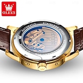 cheap Mechanical Watches-OLEVS Men Mechanical Watch Fashion Business Wristwatch Automatic Self-winding Moon phase Luminous Perpetual Calendar Leather Watch