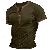 Men's Henley Shirt Tee Top Solid Color Henley Outdoor Casual Short Sleeve Button Clothing Apparel Fashion Designer Comfortable 15