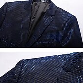 billige Blazere for menn-Herre Blazer Formell kveld Fritid / hverdag Søt Alle årstider 65%Cotton 35%Polyester Ensfarget / vanlig farge Paljetter Fritid Bryllup Enkeltkneppet Blazer Sølv Svart Rød Blå