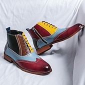 olcso Öltönycsizma-férfi vintage többszínű műbőr brogue bokacsizma - retro stílusú fűzős ruhacipő formális és alkalmi alkalmakra