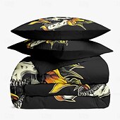 baratos Quarto de Halloween-Conjunto de capa de edredom com caveira floral de Halloween – inclui capa de edredom e fronhas – design assustador e festivo – tecido macio e confortável – perfeito para decoração de casa de Halloween
