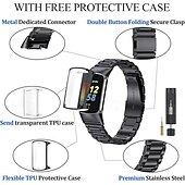 tanie Paski do zegarków Fitbit-Pasek do inteligentnego zegarka kompatybilny z Fitbit Charge 6 / Fitbit Charge 5 Pasek do smartwatcha ze stali nierdzewnej z narzędziem do usuwania Wymienna opaska sportowa Opaska na nadgarstek z