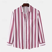 voordelige heren overhemd met knopen-Voor heren Overhemd Zomer overhemd Normaal shirt Strand hemd Overhemd met knopen Gestreepte shirts Zwart Geel Lichtgroen Blozend Roze Koningsblauw Lange mouw Gestreept Revers Vakantie Hawaii