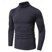 お買い得  ベーシックTシャツ-男性用 Tシャツ タートルネックシャツ 長袖シャツ 長袖 ロールカラー 春 &amp; 秋 平織り ファッション デザイナー カジュアル ストリート スポーツ 祝日 グリーン メンズトップTシャツ
