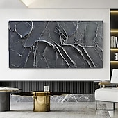 cheap Abstract Paintings-Handmade Oil Painting Canvas Wall Art Decoration Modern Abstract Texture Black for Living Room Home Decor Rolled Frameless Unstretched Painting