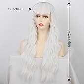 economico Parrucche da festa-Parrucca con frangia parrucca ondulata lunga per donne parrucche sintetiche ricce capelli dall&#039;aspetto naturale resistenti al calore parrucche per uso quotidiano festa cosplay 26 pollici parrucche di