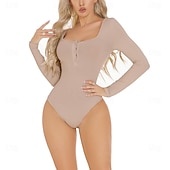 cheap Dance Basic-Activewear Leotard / Onesie Buttons Pure Color Splicing Women&#039;s Performance Training Long Sleeve High Polyester