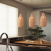 cheap Island Lights-LED Pendant Light Japanese Rattan Dining Room Wabi-sabi Ratten Home Decor Pendant Light for Kitchen