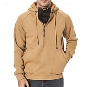 economico felpe con cappuccio da uomo di base-Per uomo Felpa con cappuccio Felpa con cappuccio e cerniera a un quarto Felpa con cappuccio in pile Nero Verde militare Cachi Con cappuccio Liscio Tasche Sportivo Giornaliero Per eventi Streetwear