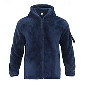 baratos Casacos &amp; Sobretudos para Homem-Homens Jaqueta de Inverno Jaqueta polar polar Jaqueta casual Diário Férias Térmico / Quente Bolsos Outono &amp; inverno Tecido Moda Roupa de rua Com Capuz Padrão Preto Azul Marinha cáqui Cinzento Escuro