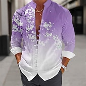 economico Modello di piante-Per uomo Floreale Camicia Camicia con Bottoni Manica Lunga Casual Spiaggia Quotidiano Estate Primavera Autunno Collo alla coreana Colletto alla coreana Cardigan con Bottoni Stampa 3D Rosa Blu Viola
