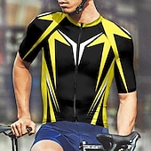 abordables Maillots pour hommes-Homme Maillot Velo Cyclisme Manche Courte Cyclisme Tee-shirt Maillot Top avec 3 poches arrière VTT Vélo tout terrain Respirable Séchage rapide Jaune Rouge Bleu Bloc de couleur Des sports Vêtement