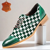 baratos Sapatos Sociais Elementares-Homens Oxfords Xadrez Tartã Couro Pele Respirável Confortável Antiderrapante Com Cadarço Verde Outono Inverno