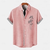 economico Classico-Per uomo Camicia camicia di lino Camicia da spiaggia Camicia hawaiana Albero di cocco Da mare Per eventi Rosa Blu Kaki Maniche corte Collo ripiegabile Estate Abbigliamento