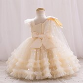 levne Párty šaty-Batole Dívčí Šaty na párty Pevná barva Bez rukávů Svatební Párty Princeznovské Polyester Léto Jaro 4-7 let Šampaňská Světlá růžová Fialová