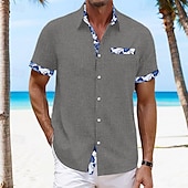 economico Vacanza-Per uomo Camicia camicia di lino Camicia estiva Camicia hawaiana Color Block Da mare Curise Nero Bianco Rosa Blu marino scuro Manica corta Con colletto Primavera estate Abbigliamento Collage