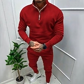 economico Tute basic-Per uomo Tuta Da Ginnastica Tuta da ginnastica Felpa con cerniera a un quarto Aalbicocca Nero Bianco Rosso Grigio chiaro Colletto Mao Liscio 2 pezzi Sportivo Giornaliero Per eventi Streetwear