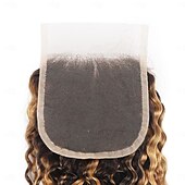 economico 3 ciocche con closure-p4/27 evidenziano capelli umani ricci ondulati 3 pacchi con chiusura in pizzo 4x4 capelli umani remy