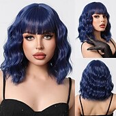 olcso Party Parókák-Szintetikus Paróka Uniformisok Karrier Jelmezek Hercegnő Göndör Hullámos Közép Elválású Réteges Frizura Gép Készített Paróka 22 hüvelyk Királyi Kék Szintetikus Haj Nők Cosplay Party Divat Kék