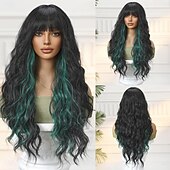 levne Syntetické trendy paruky-Syntetické paruky Uniformy Kariéra kostýmy Princeznovské Kudrny Vlnitá Střední část Vrstvený střih na stroji Paruka 26&quot; Černá / zelená Umělé vlasy Dámské cosplay Párty Módní Zelená