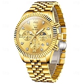 abordables Relojes de Cuarzo-Reloj de Cuarzo OLEVS para Hombre Reloj de Pulsera de Moda para Deportes al Aire Libre Fase Lunar Calendario Luminiscente Reloj de Acero Resistente al Agua